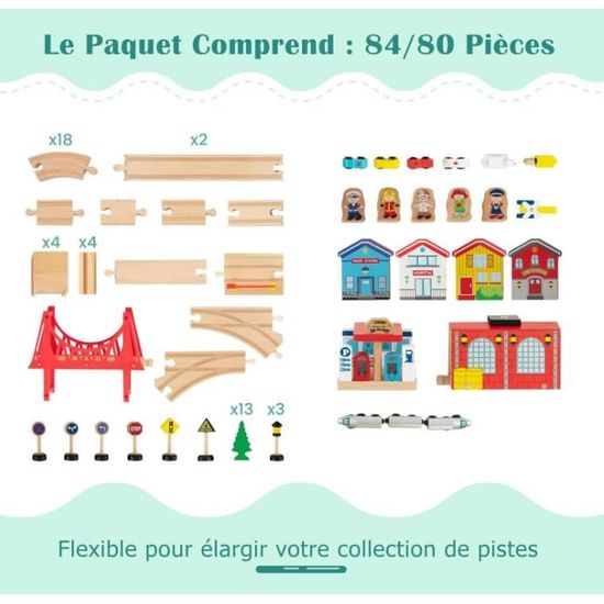 Table de train, 100 pièces multicolores en bois pour enfants