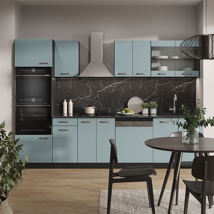 Bloc Cuisine R-Line Vicco 300 Cm - Haute Brillance Anthracite - Neuf