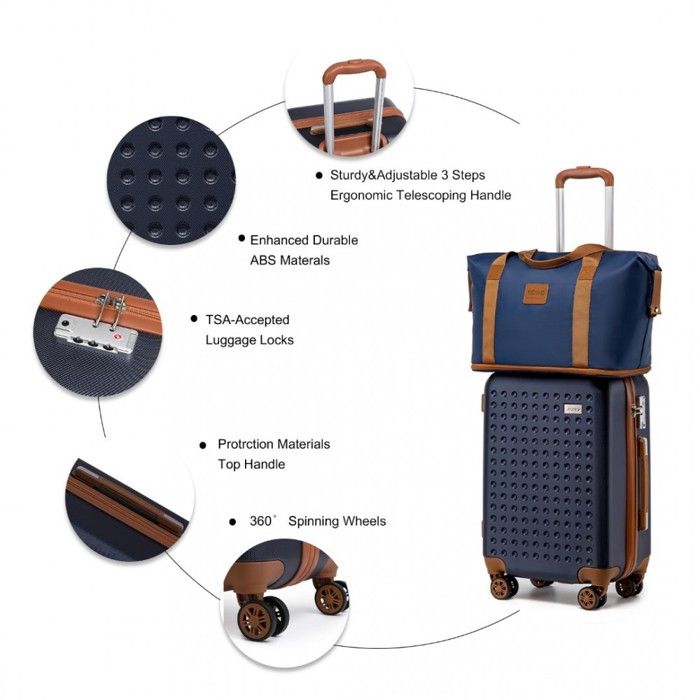 Set Valises Bonnlo 4 Pièces - 20, 24, 28 Pouces + Vanity Case - ABS Renforcé - Roues 360° - Serrure Combo - Noir Champagne