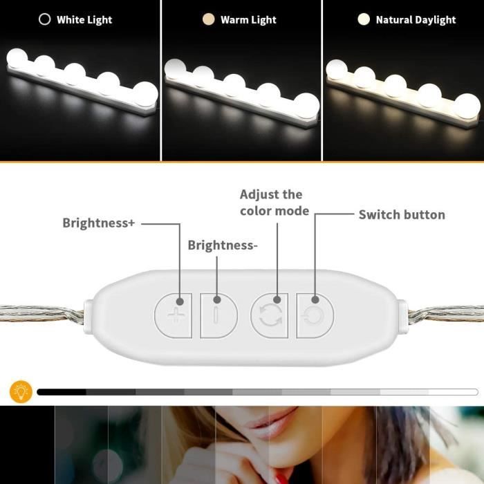 Lumière de Miroir LED Miroir,Lampe Coiffeuse USB avec Interrupteur