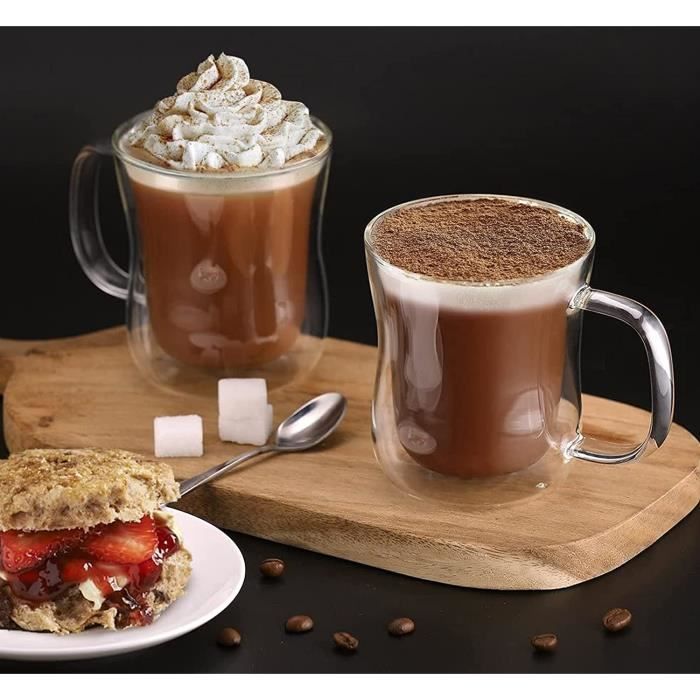 4 Tasse À Café Double Paroi Avec Poignée de 350ml pour Latte