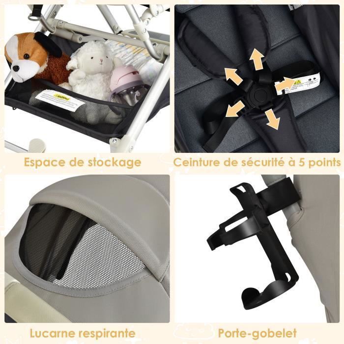 Chariot Pliant KETTLER COMPACT – Plateau, Porte-gobelet, Pare-soleil UV50+ – 70 Kg De Charge – Pour 2 Enfants – Noir