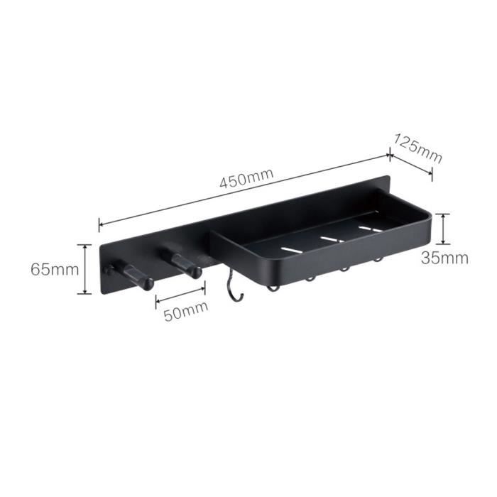 Support Mural Adhésif Pour Sèche-cheveux Et Accessoires - Acier Inoxydable Noir 38x13x10.3 Cm, Rangement Salle De Bain - 2