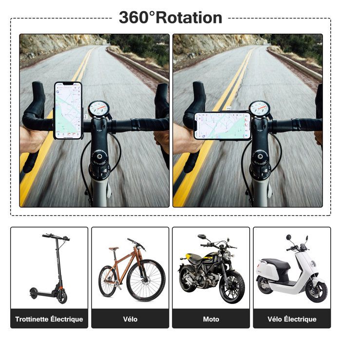 Support Téléphone Vélo - Universel Silicone 360° Rotation - 4,0-6,5 Pouces  Smartphones Noir - Cdiscount Sport