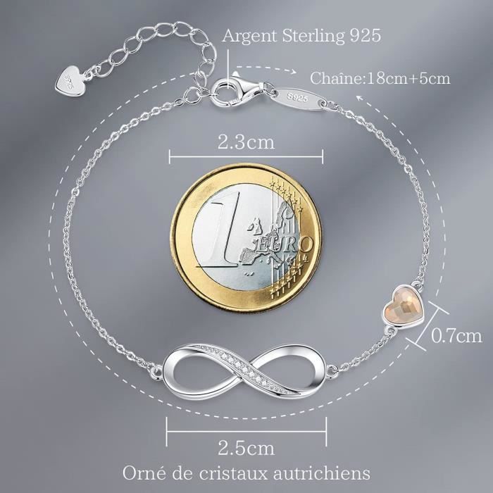 DGUSO Bracelet Argent 925 Femme, Coeur Ajustable Avec Anneau, Pour