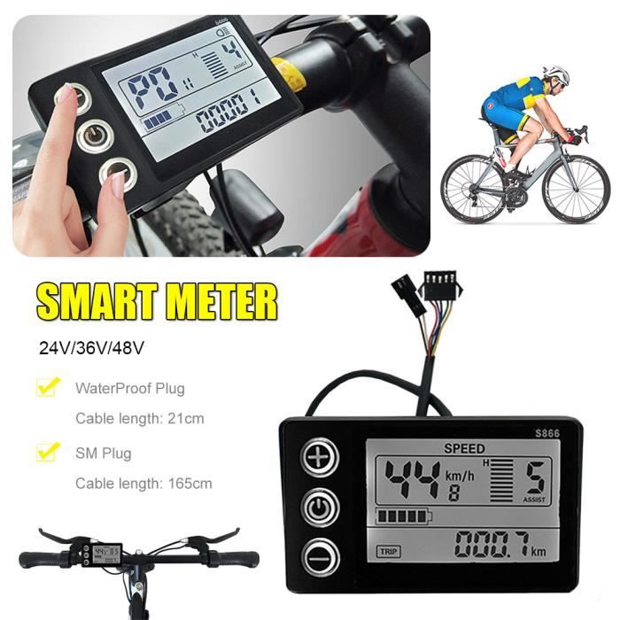 Compteur LCD Vélo électrique HERCHR S866 : 24V/36V/48V, écran Couleur, étanche, Pour Guidon 22.2 Mm