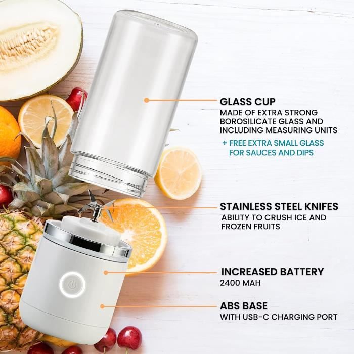Mixeur Portable Fresh Juice 350 Ml – Blanc – Sans Fil, 4 Lames – Neuf