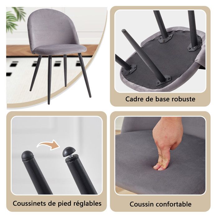 Chaises De Salle à Manger En Velours - Lot De 4, Dossier Ajouré, Rembourrage Confortable (gris Foncé) - 8