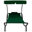 Home Market®2314 Chaise longue Transat de jardin synthétique - Bain de soleil avec auvent et oreiller Vert-0