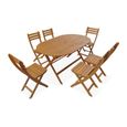 Table de jardin pliable 150cm en bois d'acacia déjà huilé. forme ovale avec 6 chaises pliables -0