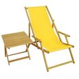 Chaise longue de jardin jaune pliante, chilienne, mobilier de jardin avec table d'appoint 10-302NT-0