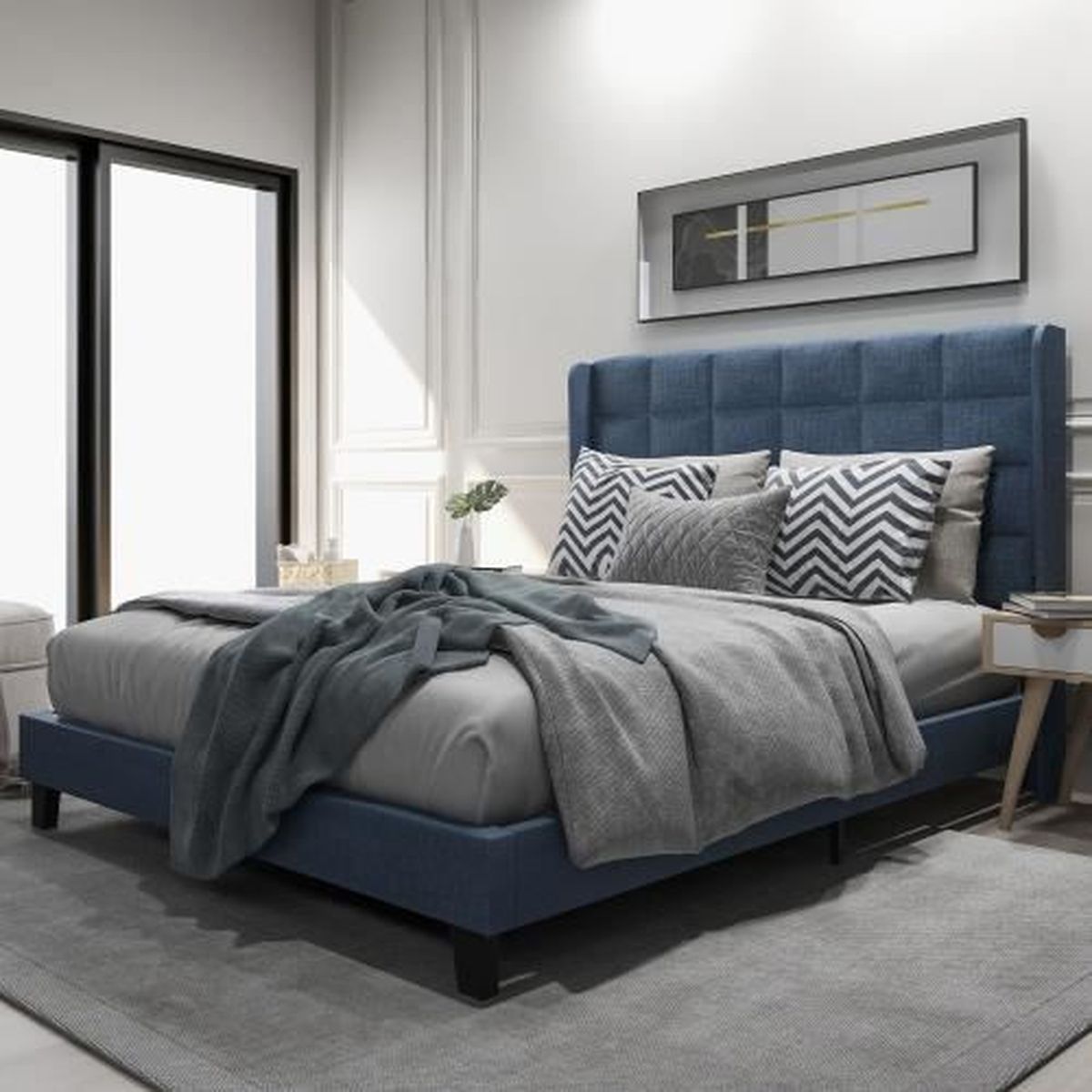 Lit Double Avec Sommier à Lattes – Style Scandinave, Meuble Sauna Avec Boutons Décoratifs