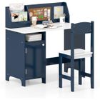 GOPLUS Bureau Enfant avec Chaise-90x45x86CM-1 Armoire à Porte+Bibliothèque Dessus+Tableau d'Affichage-Bleu