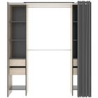 PEGANE Armoire dressing extensible avec rideau + 4 tiroirs coloris naturel-graphite - Longueur 100-180 x Hauteur 203 x Profondeur 50 cm