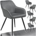 Chaises - TECTAKE - Lot de 6 fauteuils de salle à manger MARYLIN aspect velours avec pieds en acier noir - Gris