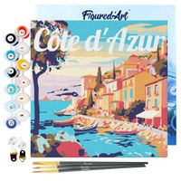 Figured'Art Mini Peinture par Numéro Adulte 20x20cm avec cadre Côte d'Azur - Petit Format Kit de Loisir Créatif