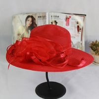 Adult (56-58cm) - rouge - Chapeau rouge pour femmes, chapeau charmant pour mariage, motif floral, pour dames,