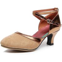 Chaussures de Danse Latine pour Femmes 5cm de Talon Boucle Ajustée Salsa Tango Brun Intérieur