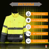 AYKRM Winter Veste réfléchissante amovible Protection de sécurité Vêtements de travail imperméables HiVis Multi Pocket