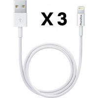 Lot 3 Cables USB Chargeur Blanc pour iPhone 11 / 11 PRO / 11 PRO MAX - Cable Chargeur Mesure 1 Metre [Phonillico®]