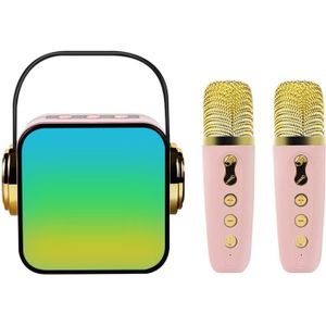 Micro Karaoké Enfant Bluetooth 5.3 Avec 2 Micros Sans Fil, Lumières LED Et Voix Magiques - Cadeau Fille Garçon 4-12 Ans (Rose)