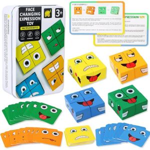 PUZZLE Cube de Construction Emoji - Puzzle en Bois - Joue
