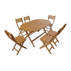 Ensemble table et chaise de jardin Table de jardin pliable 150cm en bois d'acacia déjà huilé. forme ovale avec 6 chaises pliables 