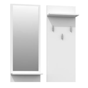 MEUBLE D'ENTRÉE Vestiaire, Porte-Manteau, Meuble d'entrée - RIVA - blanc mat - 3 cintres - grand miroir - étagères pratiques
