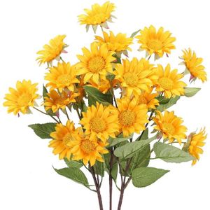 FLEUR ARTIFICIELLE 3 pièces bouquet de tournesols artificiels fleurs artificielles intérieur plantes extérieures jaune soie tournesols faux tournesol