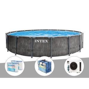 PISCINE Kit piscine tubulaire Intex Baltik ronde 5,49 x 1,22 m + Bâche à bulles + 6 cartouches de filtration + Pompe à chaleur
