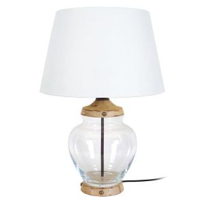 LAMPE A POSER TACKS-Lampe à poser carré verre  vieilli Abat-jour: tambour tissu blanc 1 ampoule E27 ancien/rustique P50xD50xH72cm