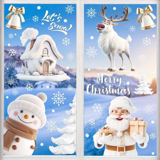 10 Feuilles Autocollants Fenêtre Noël - Stickers Père Noël, Neige, Réutilisables, Amovibles Sans Traces !