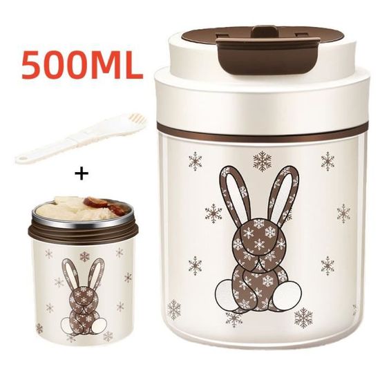 Gourde Isotherme Alimentaire 500 Ml - Acier Inox 316, Couvercle-bol Et Cuillère Intégrée, Design Panda, étanche