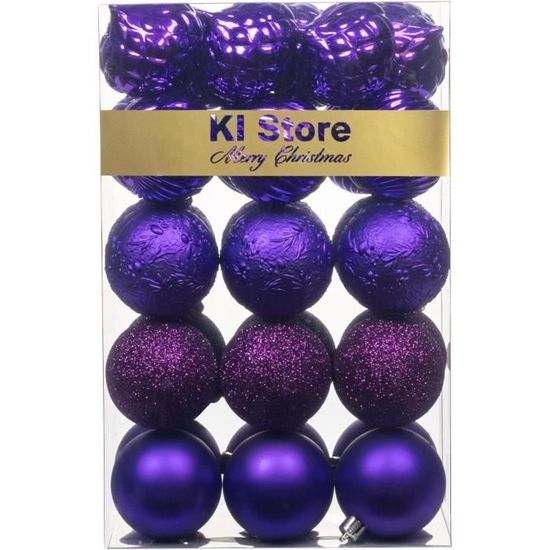 Lot De 60 Décorations De Noël Violettes - Boules, Flocons, étoiles Incassables - Pour Sapin, Maison, Fêtes - Tailles 4 à 15,5 Cm - 9