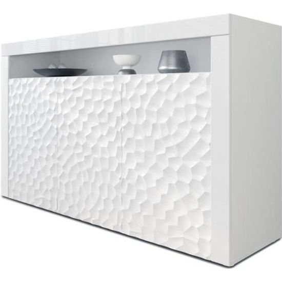 Vladon Buffet Armoire Valencia, Corps en Blanc mat Façades en Blanc