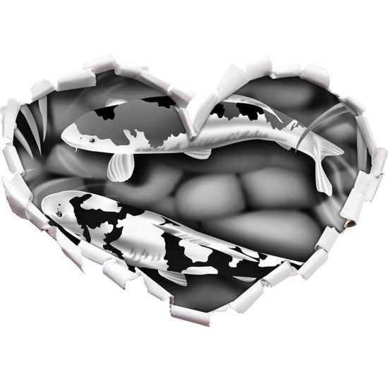 Monocrome, la carpe Noble Koi coeur artificiel dans le regard 3D, mur ou format vignette de la porte: 92x64,5cm, stickers muraux, - Cdiscount Maison