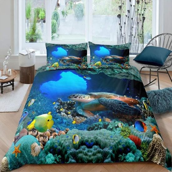 Housse de Couette 200x200 Poissons des fonds marins tortues de mer