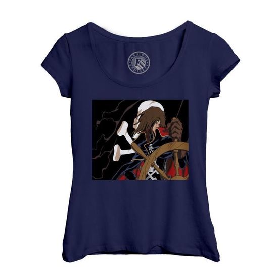 T shirt Femme FABULOUS Albator Col Echancre Manches Courtes 100 Coton Bleu Bleu Cdiscount Pret a Porter