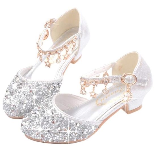 Chaussures Princesse En Cuir Véritable Pour Fille - Taille UK 12 (Bleu Bébé/Argenté), Occasion