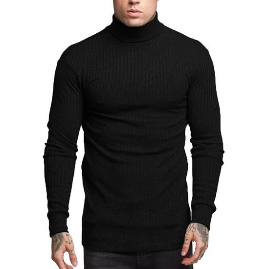 Inhzoy Pull Homme Col Roulé Hiver Chandails Casual Slim Fit à Manches ...