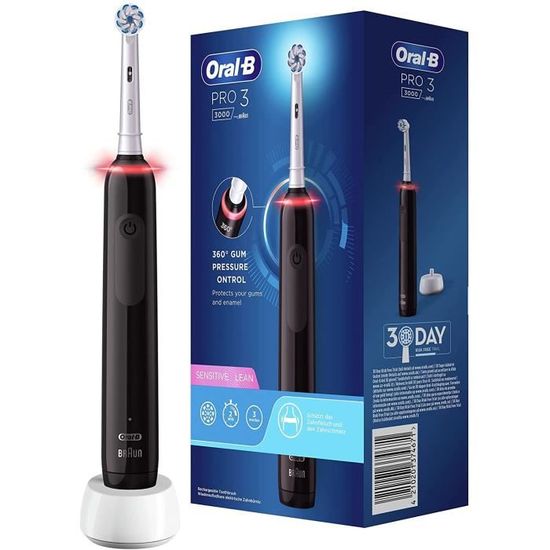 Oral-B Pro 3000 Brosse À Dents Électrique Rechargeable Avec 1 Manche Capteur De Pression Et 1 Brossette Sensitive Clean, Technologie