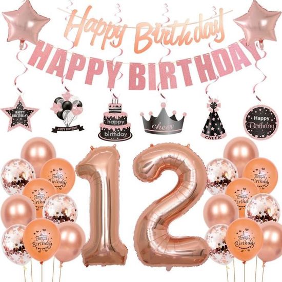 Décorations De 11e Anniversaire Pour Filles, Décorations D'anniversaire « Happy 11 » Pour Elle, Fournitures De Fête D'anniversaire Or Rose Avec Bannière, Ballons En Forme De Chiffres, Rideaux à