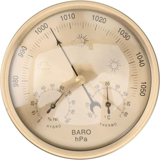 Station Météo Analogique GardenMate BOB - Baromètre, Thermomètre, Hygromètre - Cadran Design INOX - 30x10cm - Sans Pile