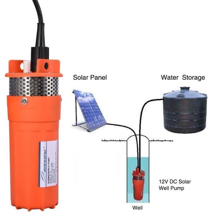 Pompe CC à eau de puits profonds submersibles 1-2 pouces 12V à énergie de remplacement alimentée à l'énergie solaire - AIM