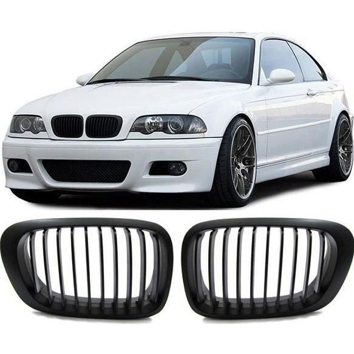 2 GRILLE DE CALANDRE NOIR MAT BMW SERIE 3 E46 COUPE PHASE 1 DE 1999 A 04/2003