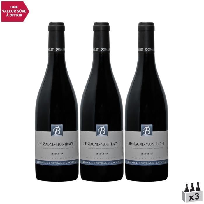 Chassagne-Montrachet Rouge 2020 - Lot de 3x75cl - Domaine Bertrand Bachelet - Vin AOC Rouge de Bourgogne - Cépage Pinot Noir