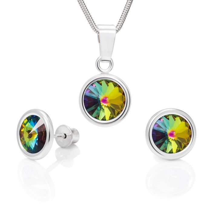 LillyMarie Femme Ensemble de Bijoux Argent Sterling 925 Pendentif Swarovski Elements Originaux Multicolore Longueur Réglable Paqu