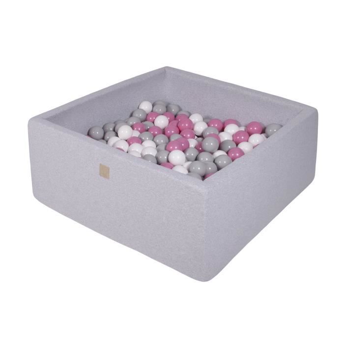 MEOWBABY 90X90X40cm/300 Balles ∅ 7Cm Piscine a Balles Carré Bébé Gris Clair: Gris/Blanc/Rose Clair