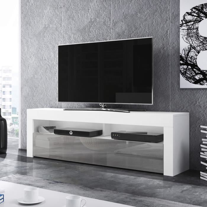 Meuble TV / Meuble de salon - ALAN - 160 cm - blanc mat / gris brillant - sans LED - style moderne