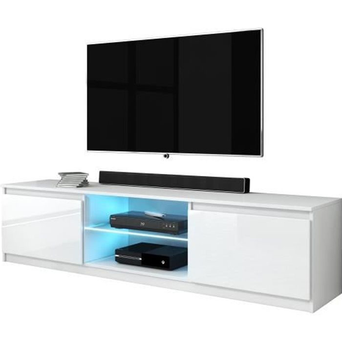 Furnix meuble tv/ banc tv Arenal 160 cm blanc brillant avec LED